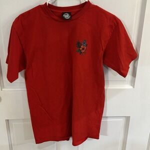 santa cruz collab saint & sinners hand skatebord red tshirt size Medium